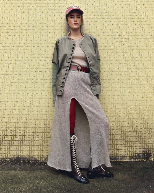 BOMBAY DRESS IN GREY MOHAIR MESH