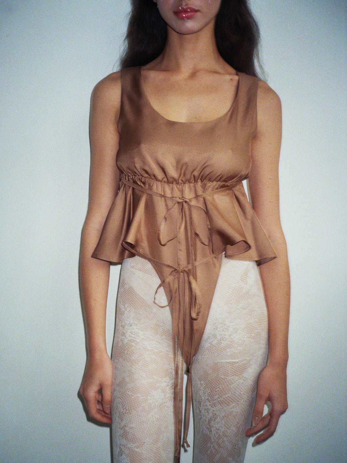 CARLOTA TOP IN  BROWN SILK