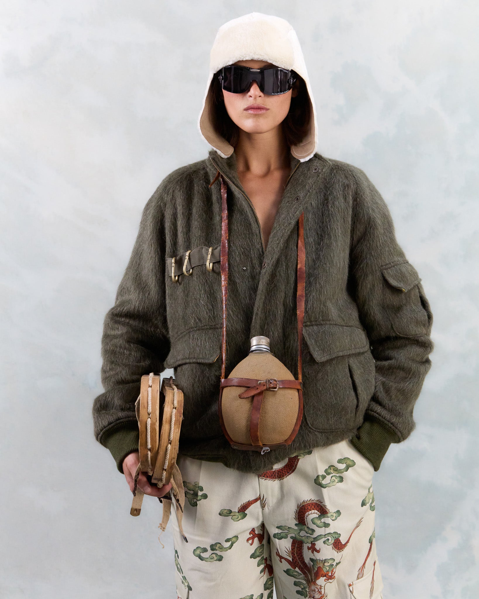 EVEREST BOMBER JACKET IN GREEN WOOL